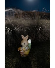 Dekorácia MagicHome, Zajačik s mláďatkom a vajíčkom, keramika, 17,8x25,5x39 cm