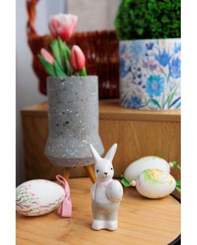 Dekorácia MagicHome, Zajačik s vajíčkom, veľkonočný, 5x5,9x10,7 cm