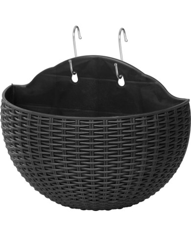 Kvetináč Strend Pro, s dvoma háčikmi, farba čierna, 26x14x20 cm