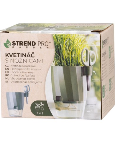Kvetináč Strend Pro, s nožnicami, farba zelená, 15,5x12,5x16 cm