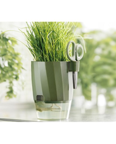 Kvetináč Strend Pro, s nožnicami, farba zelená, 15,5x12,5x16 cm