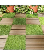 Sada terasových dosiek s WPC efektom dreva, palubovka, PP, 31x31x2, plast, farba hnedá a sivá, bal. 9ks