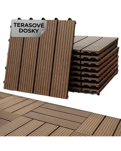 Sada terasových dosiek s WPC efektom dreva, palubovka, PP, 31x31x2, plast, farba hnedá a sivá, bal. 9ks