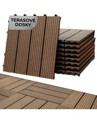 Sada terasových dosiek s WPC efektom dreva, palubovka, PP, 31x31x2, plast, farba hnedá a sivá, bal. 9ks