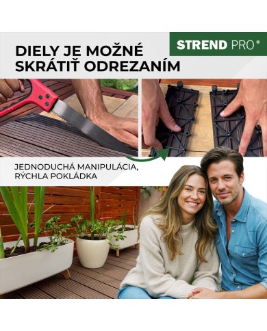 Sada terasových dosiek s WPC efektom dreva, palubovka, PP, 31x31x2, plast, farba hnedá a sivá, bal. 9ks