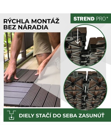 Sada terasových dosiek s WPC efektom dreva, palubovka, PP, 31x31x2, plast, farba hnedá a sivá, bal. 9ks