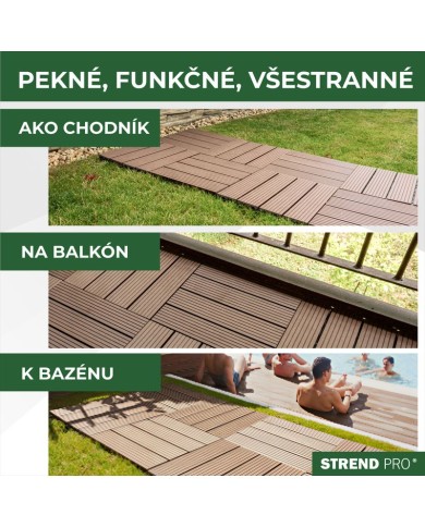 Sada terasových dosiek s WPC efektom dreva, palubovka, PP, 31x31x2, plast, farba hnedá a sivá, bal. 9ks