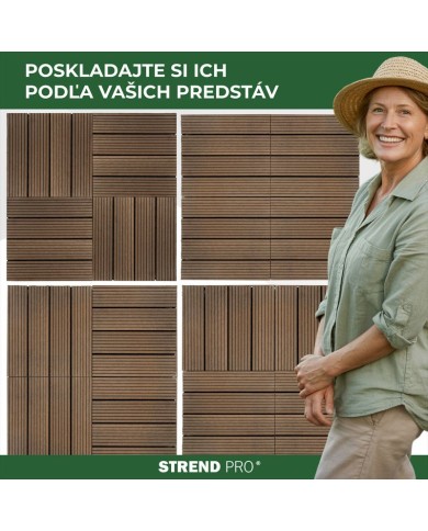 Sada terasových dosiek s WPC efektom dreva, palubovka, PP, 31x31x2, plast, farba hnedá a sivá, bal. 9ks