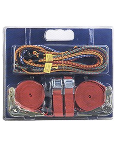 Popruh upínací Strend Pro, 25 mm, L-5 m, max. 250/200/250 kg, bal. 2x pás s račňou + 2x pás so sponou + 8x upínacia guma