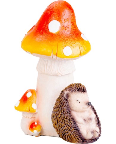 Dekorácia MagicHome Nature, Ježko pod hubou, polyresin, 13,3x11x19,2 cm