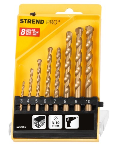 Sada vrtákov Strend Pro FD023, 8 dielna, 3-10 mm, TiN, do muriva
