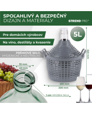 Demižón Strend Pro Cada Inco, 5 lit. sklenený, demižón na víno a pálenku, plastový kryt
