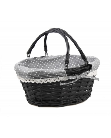 Košík oválny 35x27x16/28 cm so sivou výstelkou čierny