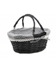 Košík oválny 35x27x16/28 cm so sivou výstelkou čierny