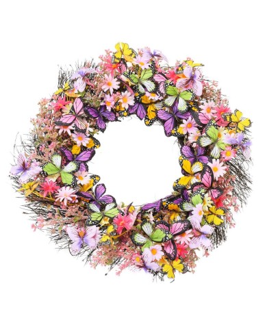 Veniec jarný závesný motýle 55 cm fialovoružový