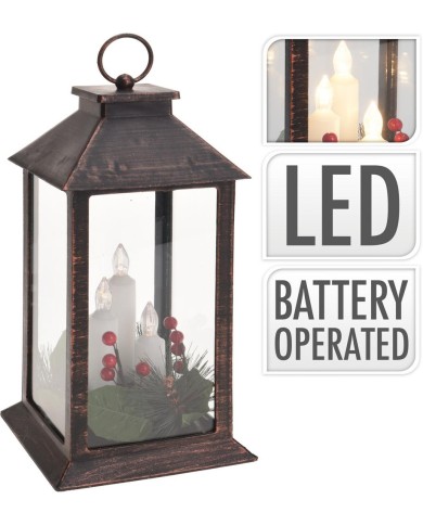 Lampáš svietnik s LED sviečkami 14x14x29 cm plast/sklo medený