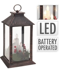 Lampáš svietnik s LED sviečkami 14x14x29 cm plast/sklo medený