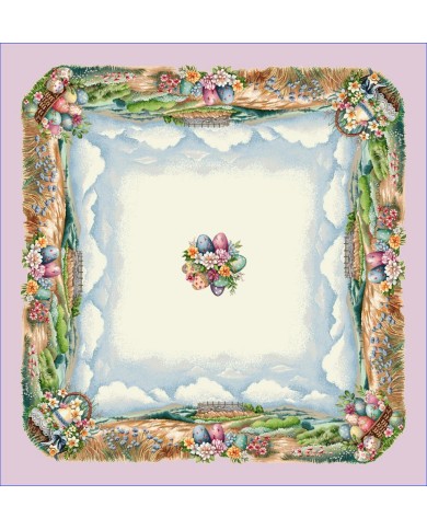 Obrus gobelínový, Veľkonočné vajíčka/jarná obloha, 100x100cm