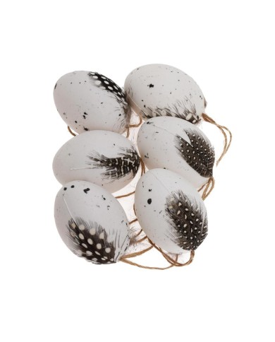Ozdoba závesná vajíčko s perím 6cm sada 6 ks plast /248653