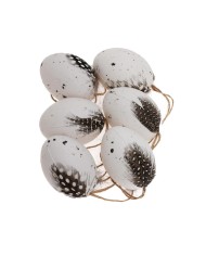 Ozdoba závesná vajíčko s perím 6cm sada 6 ks plast /248653