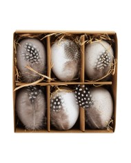 Ozdoba závesná vajíčko s perím 6cm sada 6 ks plast mix /240641