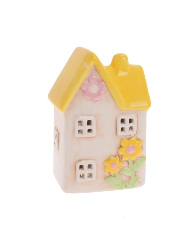 Dekorácia domček LED 11,5 cm dolomit žltý