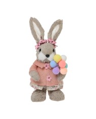 Postavička zajačica s balónmi 25 cm slama ružová