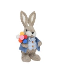 Postavička zajac s balónmi 25 cm slama modrý