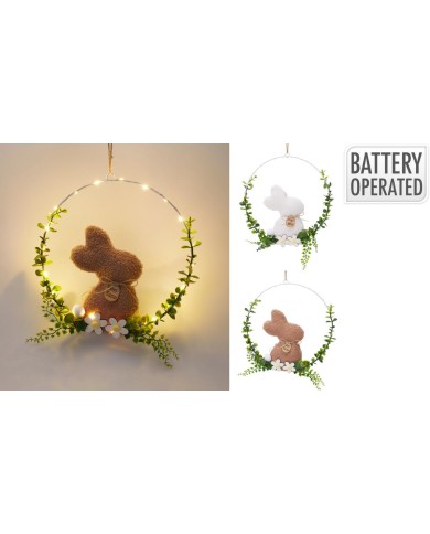 Ozdoba závesná zajac v kruhu LED 30 cm mix