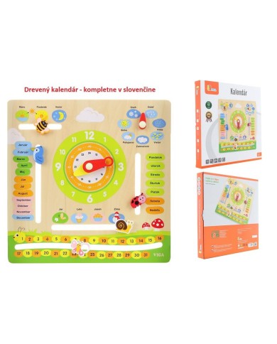 Kalendár s hodinami drevený 30x30x3cm, slovenský