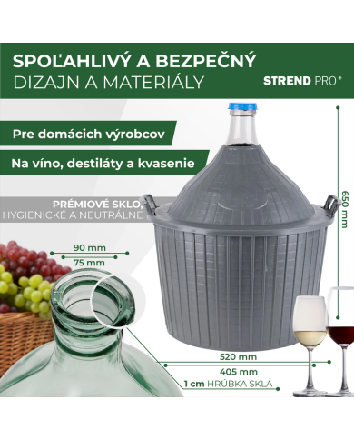 Demižón Strend Pro Cada Inco, 54 lit. sklenený, demižón na víno a pálenku, plastový kryt