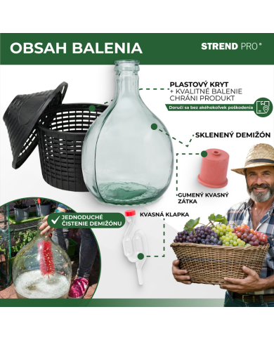 Demižón Strend Pro Cada Inco, 54 lit. sklenený, demižón na víno a pálenku, plastový kryt
