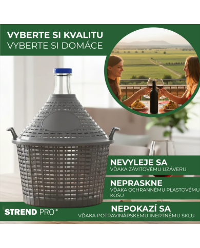 Demižón Strend Pro Cada Inco, 54 lit. sklenený, demižón na víno a pálenku, plastový kryt