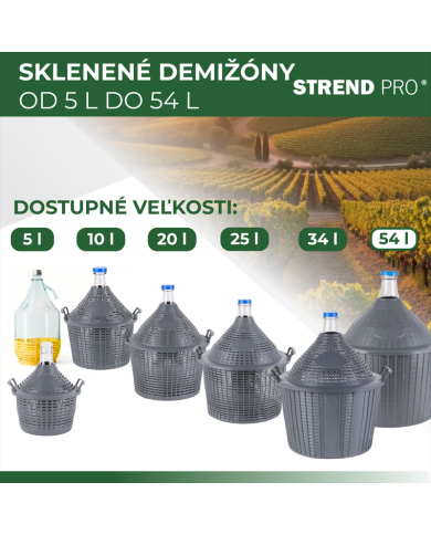 Demižón Strend Pro Cada Inco, 54 lit. sklenený, demižón na víno a pálenku, plastový kryt