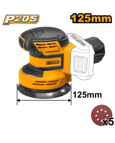 Brúska orbitálna CROSLI2001 INGCO AKU 20V P20S INDUSTRIAL bez akumulátora a nab.
