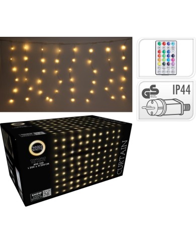 Svetlo vianočné 400 LED teplé biele, záves, s diaľkovým ovládaním, vonkajšie/vnútorné