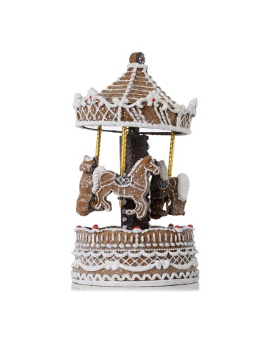 Dekorácia kolotoč perník+hudba 11,5x11,5x21,5cm polyrezín