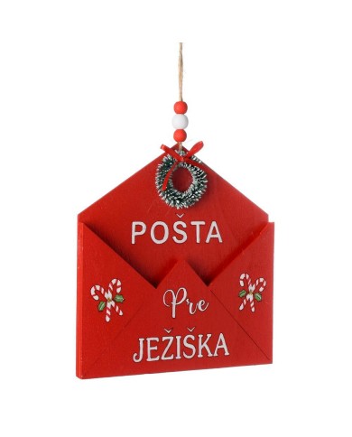 Ozdoba závesná obálka 16x15x1,3 cm červená