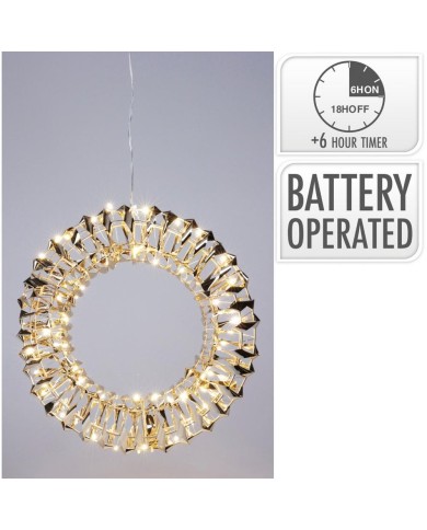 Ozdoba závesná veniec 50 LED 30 cm s časovačom zlatá