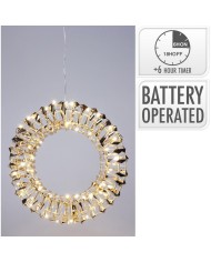 Ozdoba závesná veniec 50 LED 30 cm s časovačom zlatá