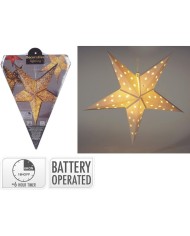 Ozdoba závesná hviezda 10 LED 60 cm papier s časovačom, s funkciami, batérie