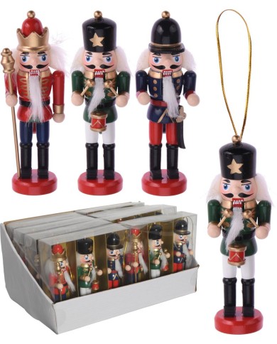 Ozdoba závesná luskáčik/vojačik 4x3x12,5 cm sada 3 ks drevo mix