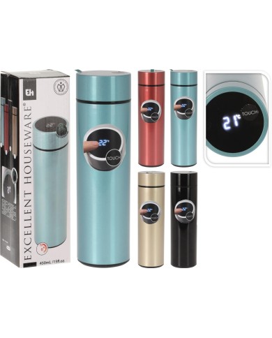 Termoska 0,45 l s digitálnym teplomerom, mix farieb