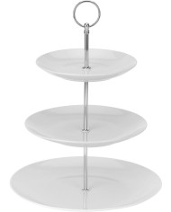 Podnos na koláče porcelánový 3-poschodia biely etažérka KLC