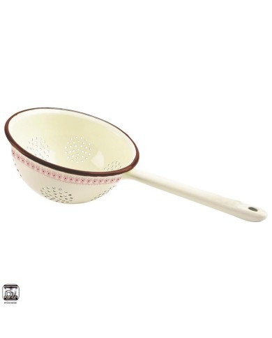 Cedník smaltovaný 18cm s rúčkou TONČA béžový s dekorom