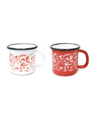 Hrnček 9cm/0,5L smalt, ľudový motív, červeno-biely mix KLC