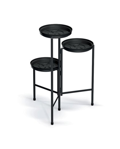 Stojan na kvetináče 3 - poschodový kov/plast čierny