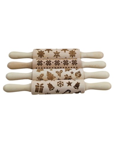 Valček na cesto drevený 33cm s gravírovaným vzorom vianoce