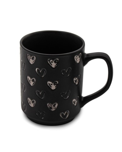 Hrnček porcelánový 340ml, čierny, dekor srdiečka