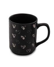 Hrnček porcelánový 340ml, čierny, dekor srdiečka